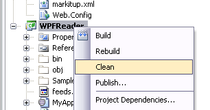 Performing a Clean from the VS context menu